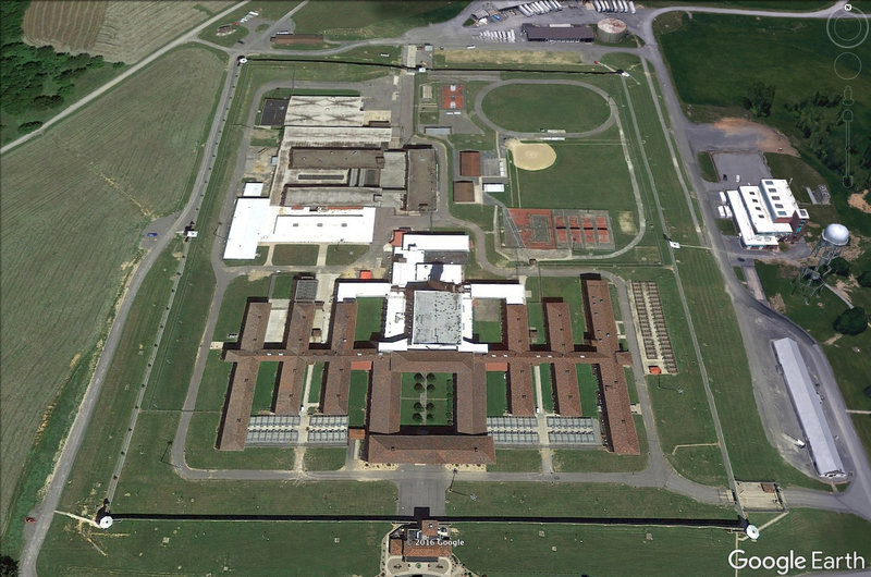 Aerial view of the Lewisburg prison complex, via Google Earth